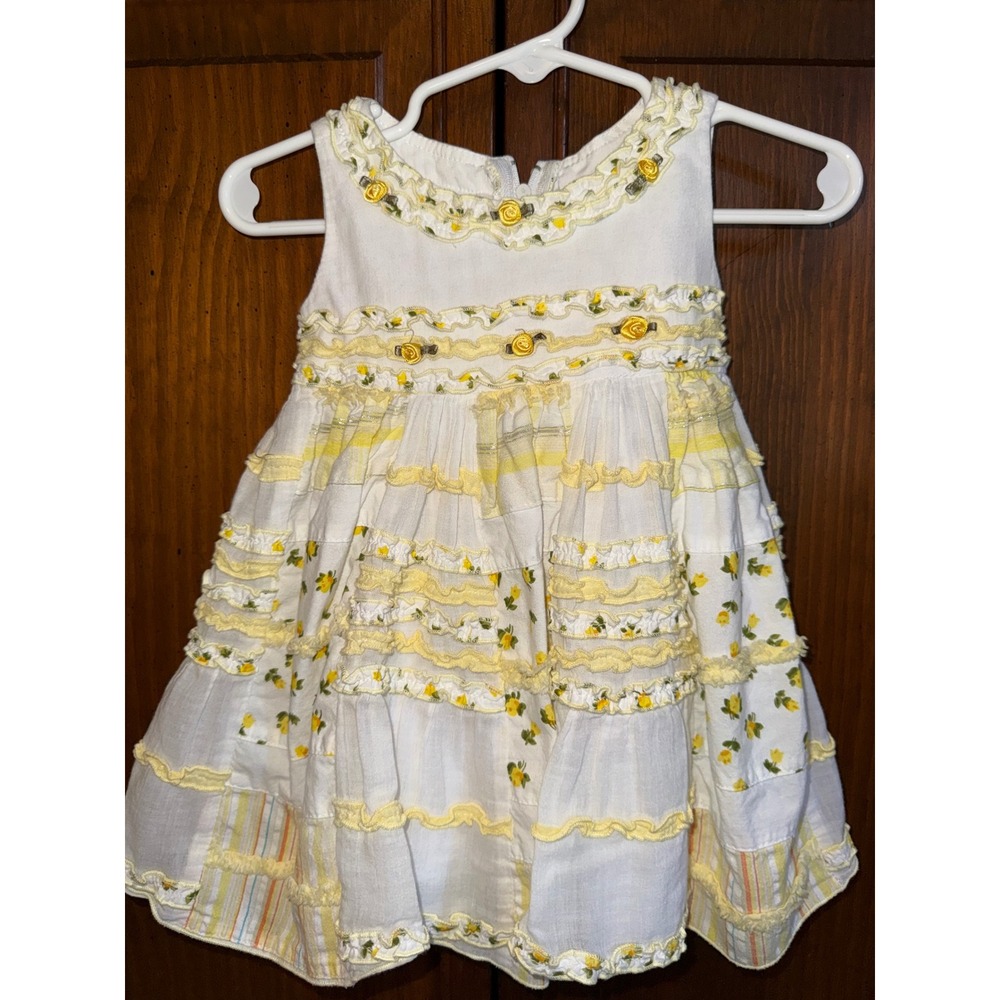 Biscotti Girls 12M Yellow Floral Patchwork Ruffle Rosette Sleeveless Dress